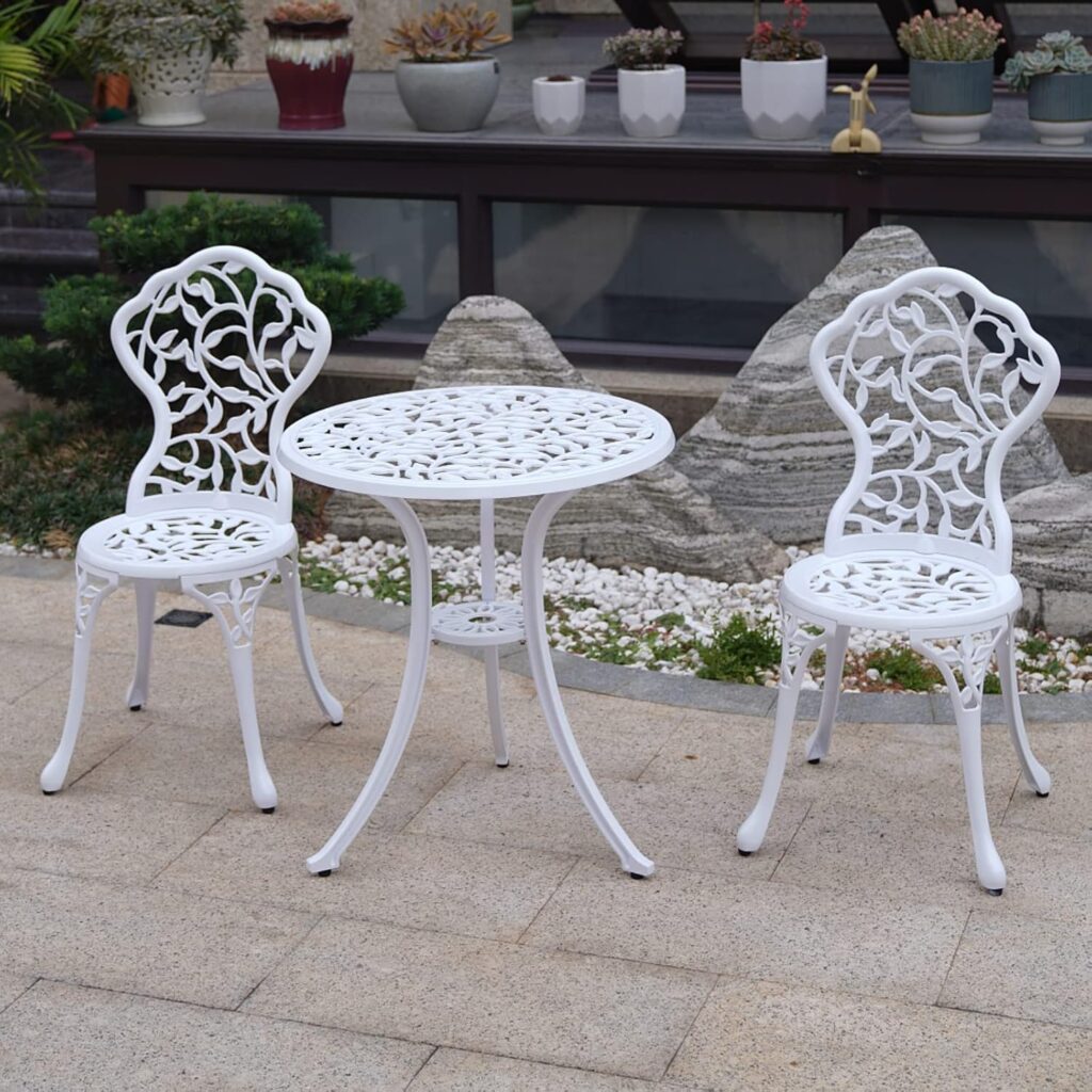 Aluminum Patio Furniture Outdoor Garden Metal Rust Proof Tables and Chairs White bisrto Set