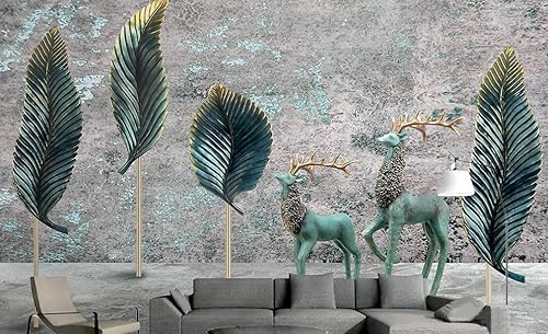 Murwall Banana Leaf Wallpaper Blue Horned Deer Wall Mural Minimalist Home Decor